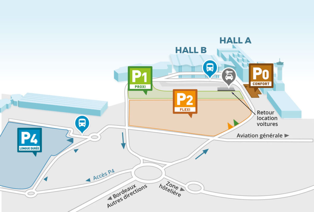 Plan parking aéroport de Bordeaux